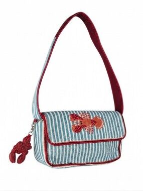 EUC Viral Blue & White Striped Beaded Lobster Shoulder Bag & Charm - Lobstercore